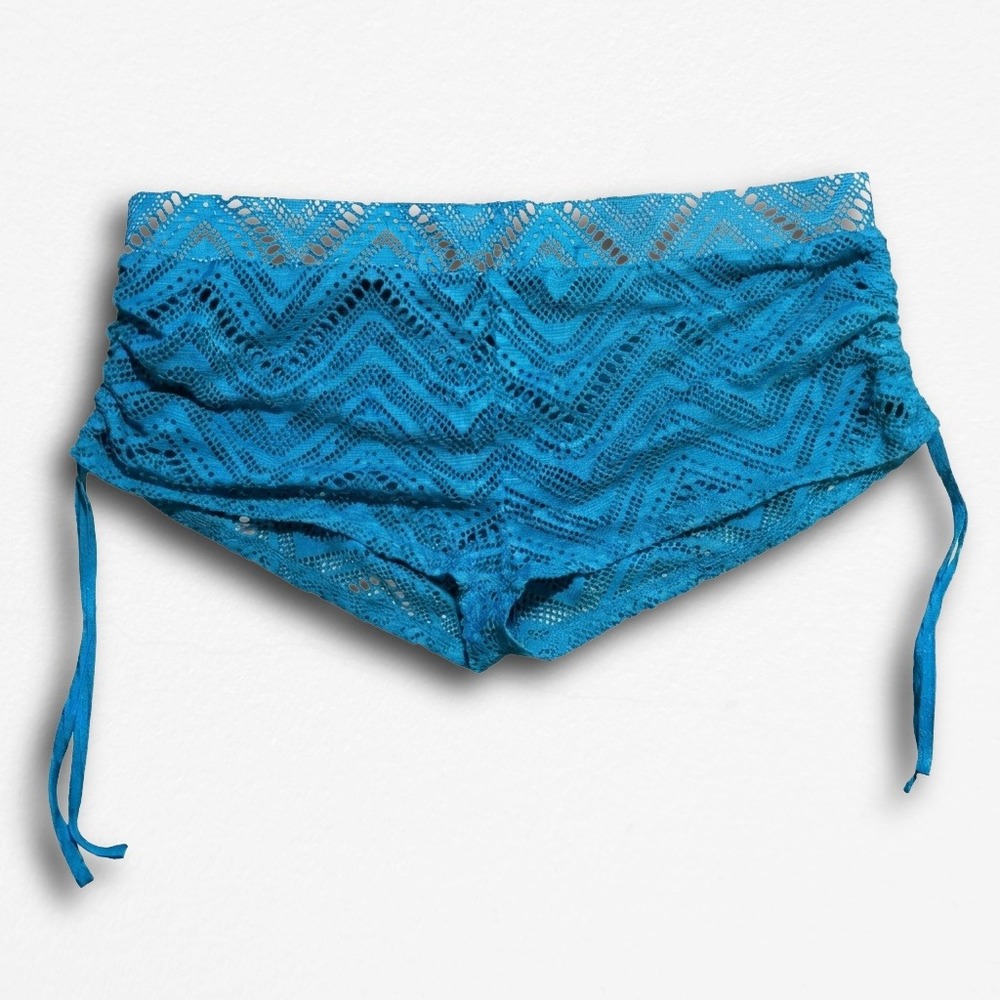 Unbranded Turquoise Blue Crochet Lace Swim Shorts Coverup XXL Geometric‎ Chevron